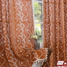 Boho Floral Window Curtains Semi Sheer Linen Blend Farmhouse Design 2 Panels New