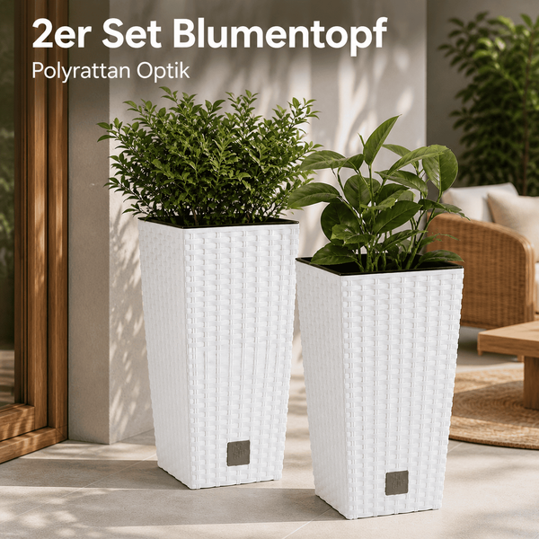 2 Blumenkasten Balkonkasten Pflanzkasten Hochwertige BlumenküBel Rattan Weiß-image