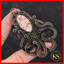 Copper Oval Copper Pink Opal Stone Wire Wrapped Octopus Birthday Wife Pendant