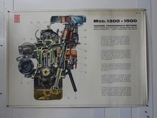 FIAT 1300 - 1500 MANIFESTO ORIGINALE 1964 SEZIONE TRASVERSALE MOTORE TAV. 3