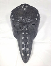 Plague Doctor Black Leather Full Face Beak Mask Adjustable w/ Goggles Studs