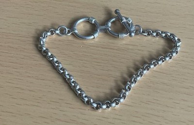 925 Silber Rund Gliederkette Armband / 19 cm / Knebelverschluss / 10,48 g 