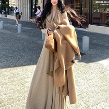 Womens Long Sleeved Dress New Slimming Knit Wool Skirt Slim Fit Long Skirt Dress