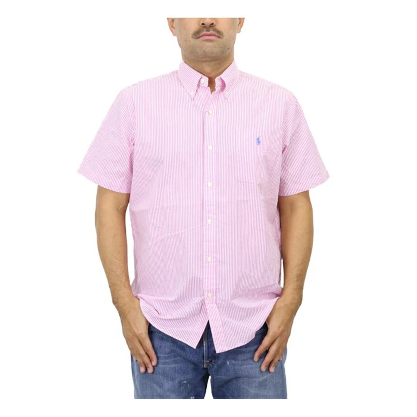 Polo Ralph Lauren Short Sleeve "Classic Fit" Seersucker Button-Down Shirt - Pink