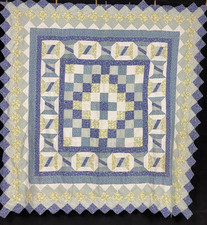 Vintage Handmade "Sawtooth Star" Block pattern Multicolored Quilt 227x217 cm