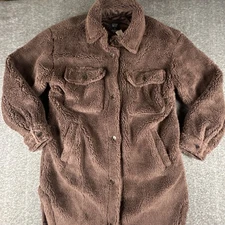 GAP Sherpa Teddy Coat Womens Sz S Brown  Shirt Jacket Lined Mid Length NWT