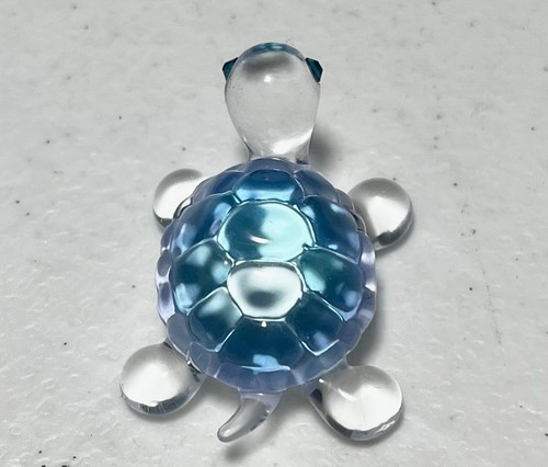 Blue Cut Glass Crystal Mini Miniature Turtle Figurine Faceted Reflective Glass - Picture 4 of 7