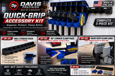 Quick-Grip Clamp Accessory Kit | Wall Rack + 90° Pads + HD Jaws | USA