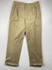 VTG Polo Ralph Lauren Pants Mens 36x30 Tan Pleated Preppy Cuffed Trousers Khakis