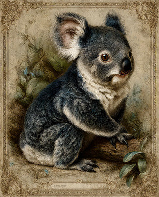 Koala Close-Up with Charcoal and Brown Tones Print - 461900281
