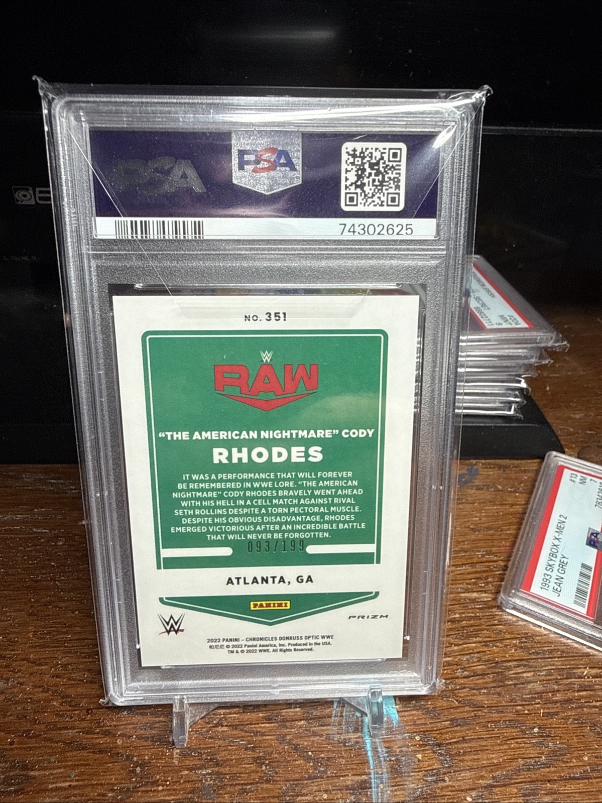 2022 PANINI CHRONICLES WWE “THE AMERICAN NIGHTMARE” CODY RHODES 108/199 PSA 9 view 2