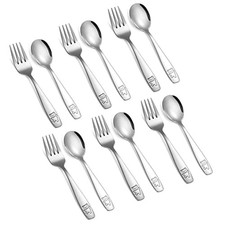 12 Pieces Kidsware Toddler Utensils Kids Forks and Spoons 12 Pieces Set Silver