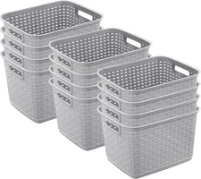 Sterilite 12-Pack Tall Weave Basket, Wicker-Style Plastic Open Storage Bin