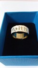 Cream Enamel "FAITH" Yellow Gold Colored Band Ring in SIZE 9 UNISEX — photo 1