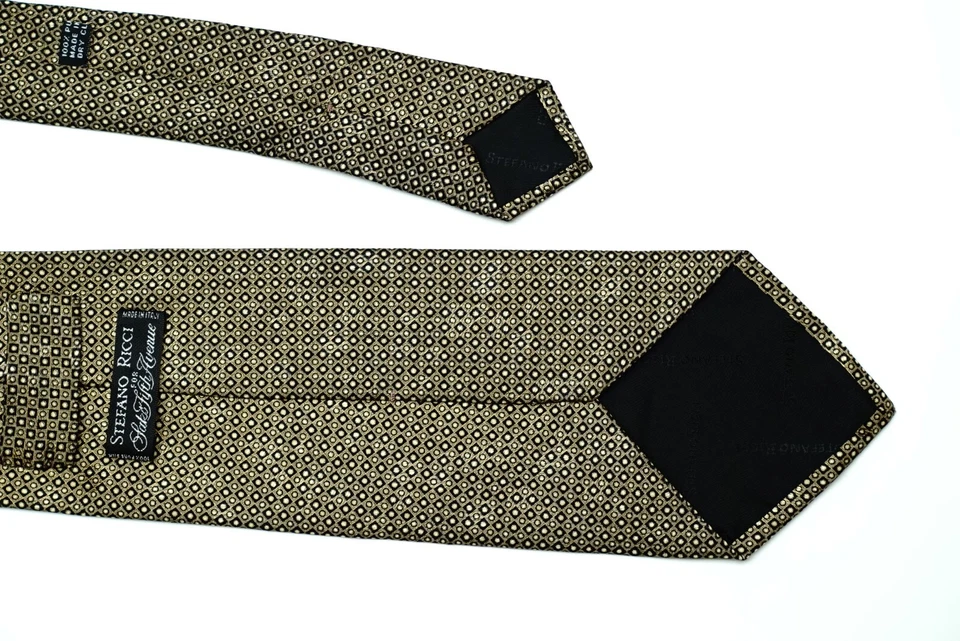 Corbata STEFANO RICCI Micropatrón Negro y Dorado Hecha en Italia 100% Seda Foto 2 de 4
