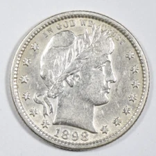 1898 BARBER QUARTER ~ NICE AU/BU ABOUT UNCIRCULATED+!  INV#2