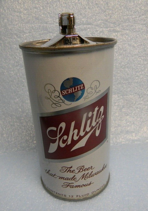 Sweet Vintage 1968 Schlitz Steel Flat Top Beer Can Lighter Milwaukee Wisconsin