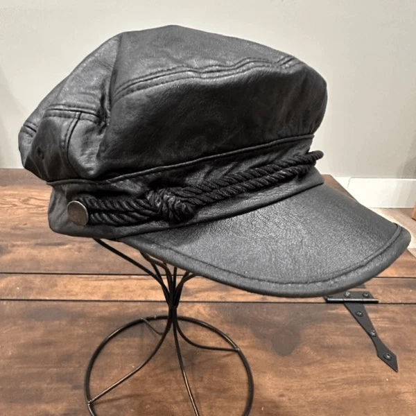 Mens Faux Leather Black Hat Fiddler Rider Greek Style Newsboy Cadet Men unisex - Image 2 of 4