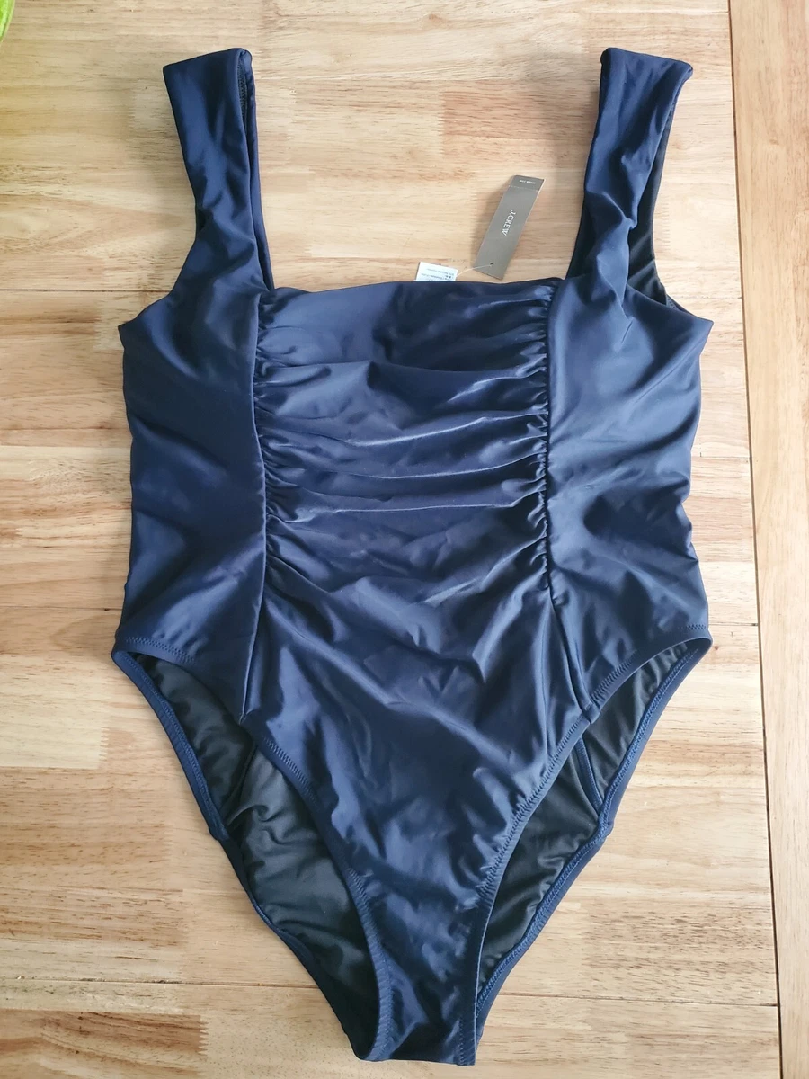 J.Crew Womens Ruched Square Neck One Piece Swimsuit Bathing Navy