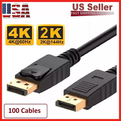 Lot of 100 Display Port Cable DP to DP 4K 60Hz High Speed Video Audio 6 ft USA