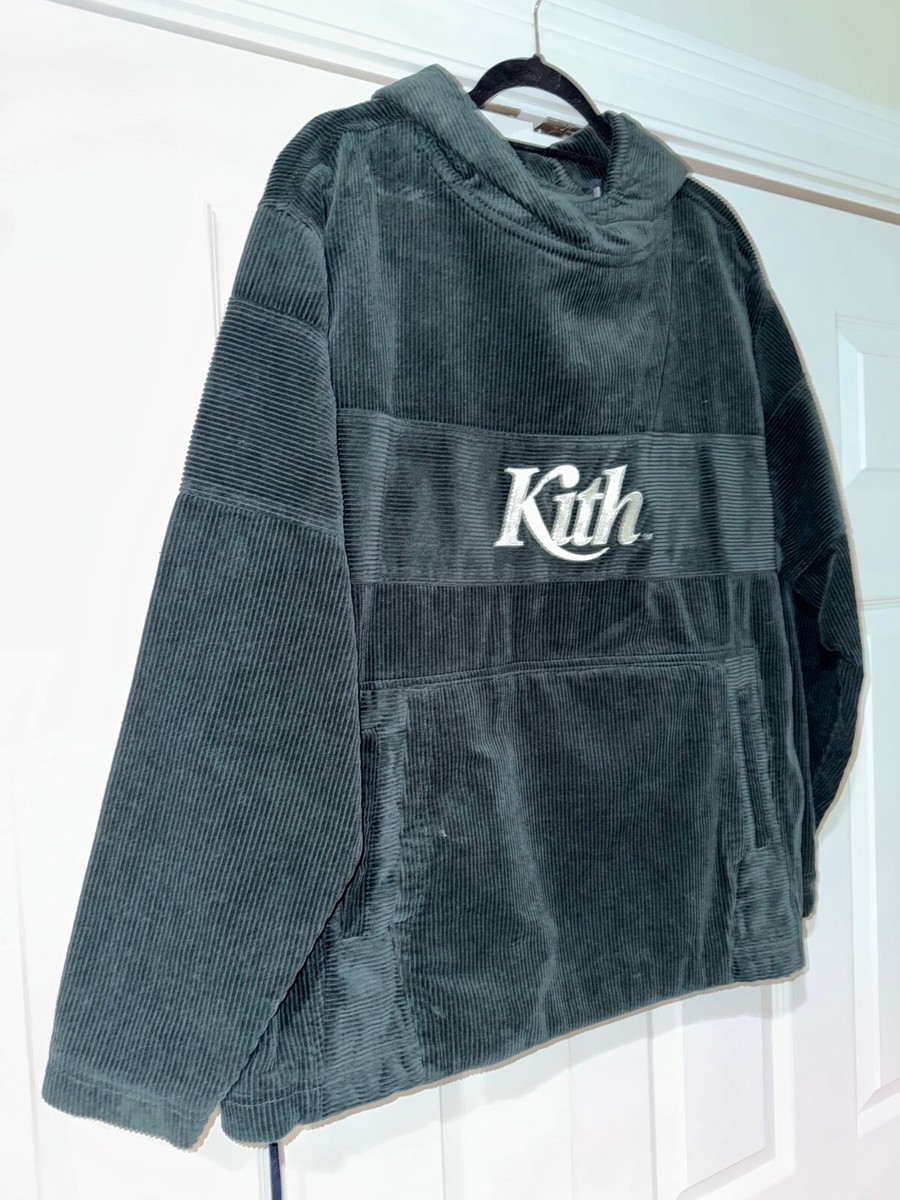 Kith Corduroy Double Pocket Hoody Forest Green White Logo Size M