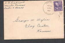 1947 cover A H Andrews DPO Menlo Kansas to George Wylie Clay Center KS