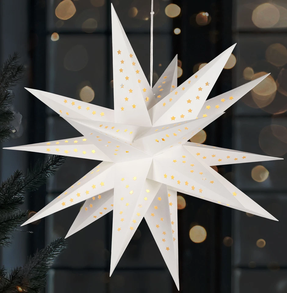 Paralume 3D Lanterna Luci LED Stella di Natale 60cm Timer Pentagramma di Carta - Immagine 2 di 4