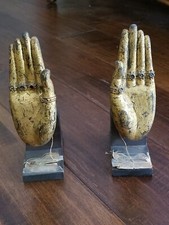 Cambodian Khmer Bronze w Gold Gilt Hands set of 2 Angkor Wat Style