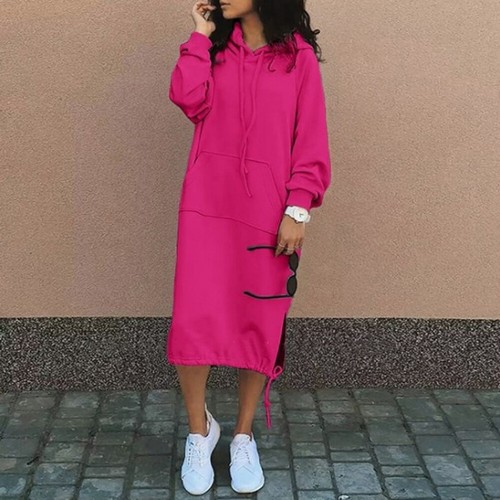 Sweatshirt Dress Jumper Dress Hooded Tops Pullover Long Sleeve Pockets Solid / - Picture 18 of 20