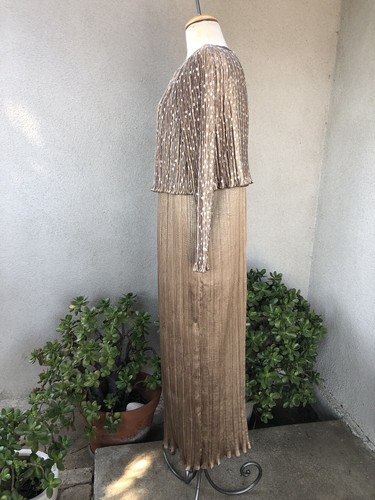 Vtg Jeanne Marc Long Dress Tan Metallic Sequin Sz Sm - Picture 7 of 10