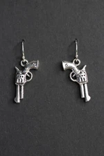 Handgun Charm Earrings 925 sterling silver Hooks pewter Charms Gun Revolver 1"