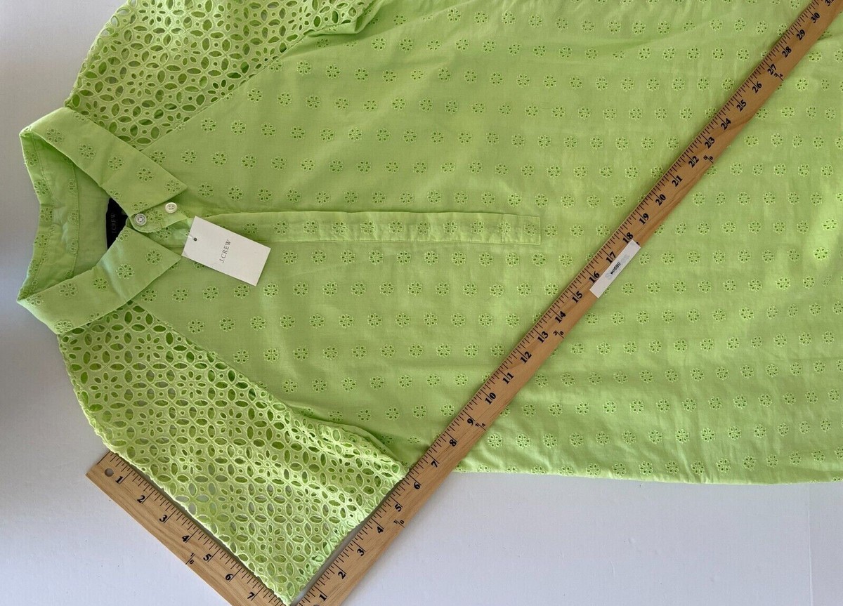 J. Crew New Women's Dress 2 Green Short-Sleeve Button Eyelet-Lace Cotton |  eBay