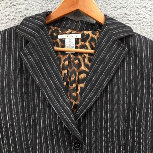 Cabi Cropped Blazer Jacket Womens 12 Black Striped Button Up Notch Lapel Office - Picture 3 of 20