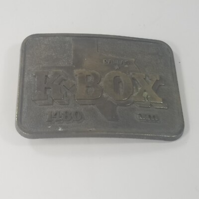 Vintage Brass Belt Buckle KBOX Dallas Radio 1480 AM
