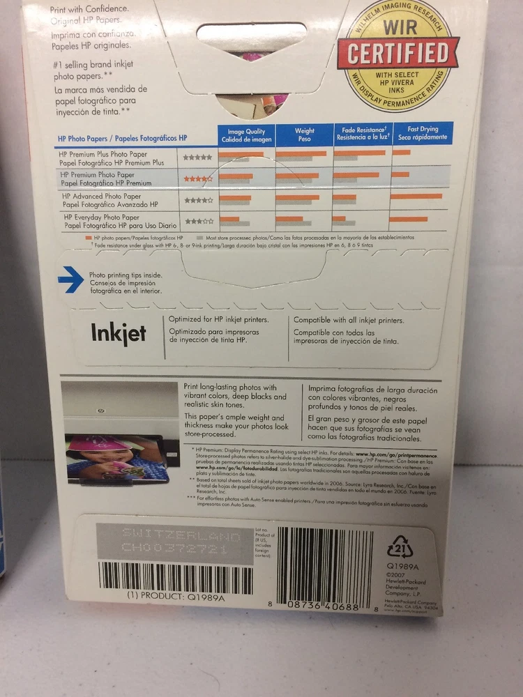 Photo Printer Paper 2 HP Hewlett Packard Q1989A Premium Glossy  120 Sheets Total