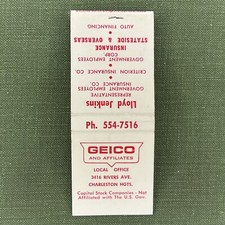 Vintage Matchbook Geico And Affiliates Charleston Heights Lloyd Jenkins Matches