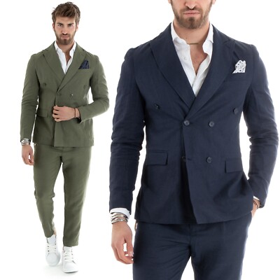 Herren Kleid Zweireiher Komplett Schneiderei Leinen Unifarben verschiedene Farben