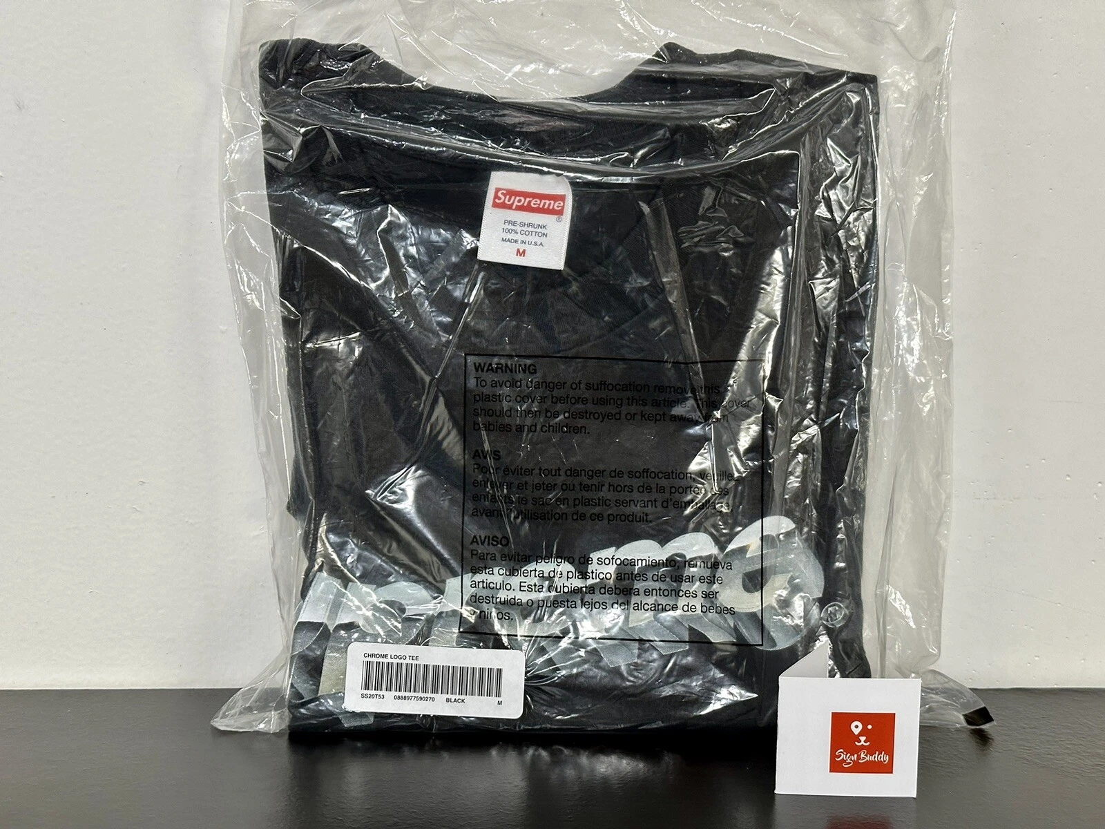 T shirt logo Supreme Chrome noir M SS20