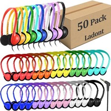 50 Pack Bulk Classroom Headphones For Kids Students School Multi Color Wired Hea