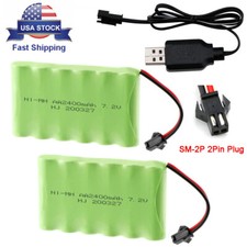 2X 2400mAh 7.2V Ni-MH AA Battery Packs SM-2P 2Pin Plug USB Charger for RC Car