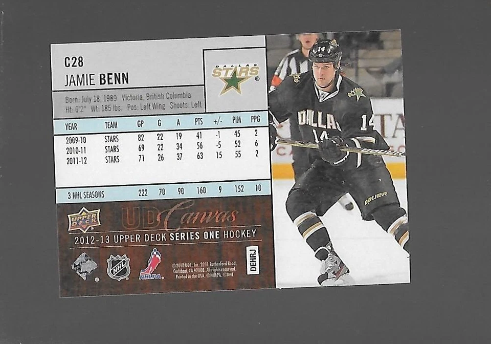 2012-13 Jamie Benn, Upper Deck, UD Canvas - Image 2 of 2