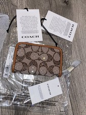 NWT Coach Essential Small Zip Around Crystal Signature Jacquard Wallet CX244
