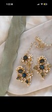 Indian Elegant Emerald Mixed Gemstone 3 piece Earrings - Tikka set