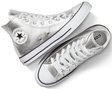 Converse All-Star Chuck Taylor Hi Metallic Silver Chrome Sneaker Shoes Women's 8