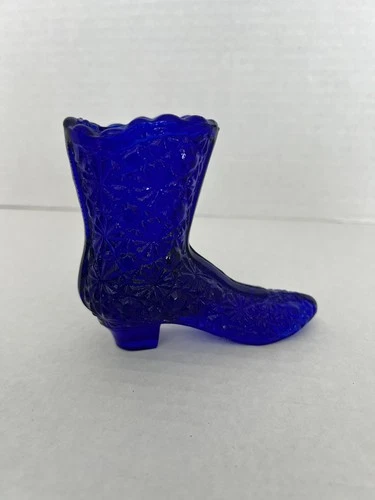 Fenton Boot Shoe Cobalt Blue Daisy & Button – Vintage Art Glass USA