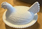 Vtg Indiana Glass White Milk Glass Hen on Nest Candy Dish 7” Covered Chicken
