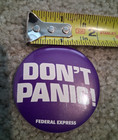 VTG Button Pinback Don't Panic! Federal Express FedEx Promo Purple & White 2.25" — photo 3