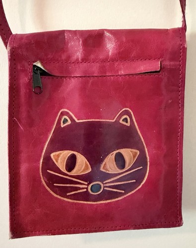 Vintage Leather Kitty Cat Purse Crossbody Red - Picture 5 of 9