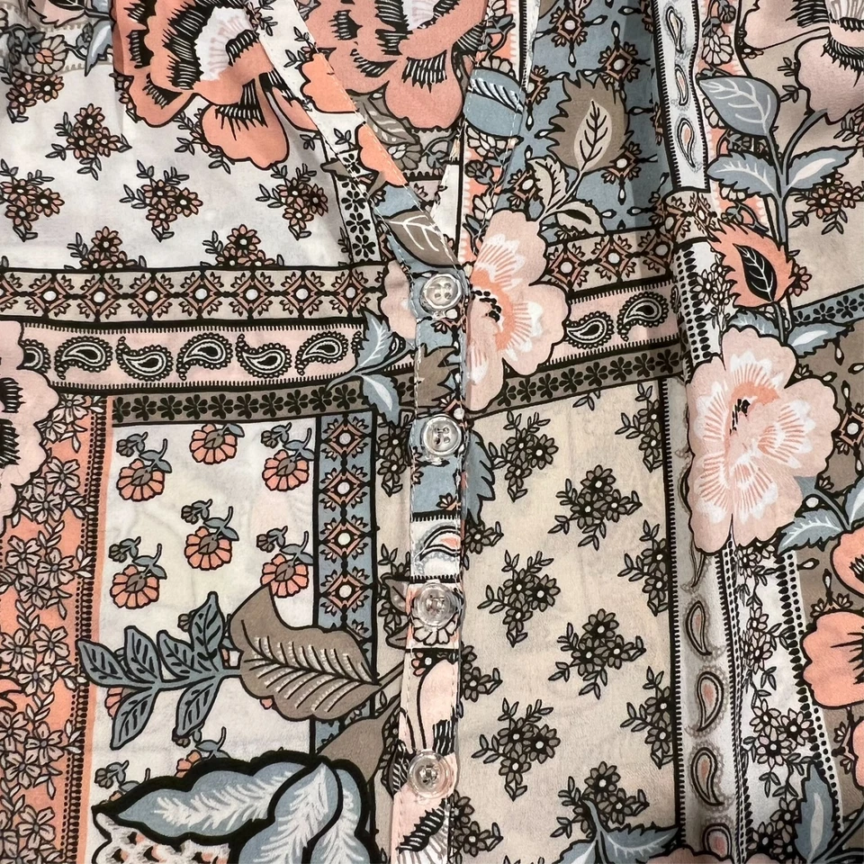 Blusa túnica Spense Peasant Boho Top para mujer manga L floral lengüeta enrollable Foto 3 de 4