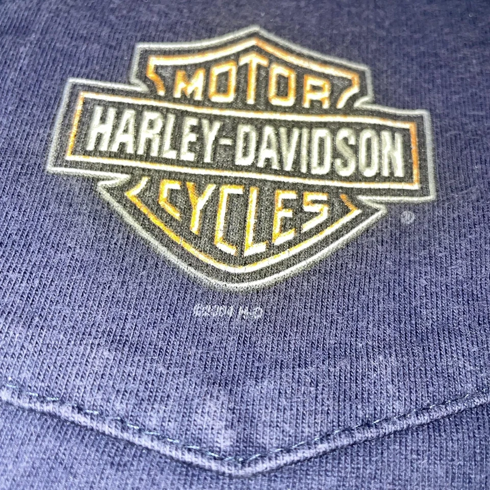 Vtg Harley-Davidson Shirt Mens Large Blue Long Sleeve Made USA Folsom CA flames - Image 4 of 4